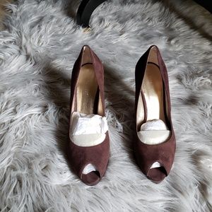 Chocolate Suede Peep Toe Pump